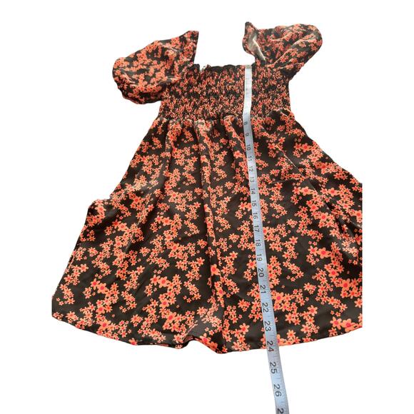 Resa Orange Black Daisy Smocked Stretch Floral Blake Mini Dress Size Small - Picture 9 of 9